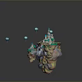 Enchanting Floating Islands With Central Castle Blue Hot Air Balloons Trees And Small Buildings