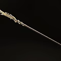 Traditional Decorative Spear With Golden Accents Intricate Patterns On Spearhead And Shaft Against Black Background