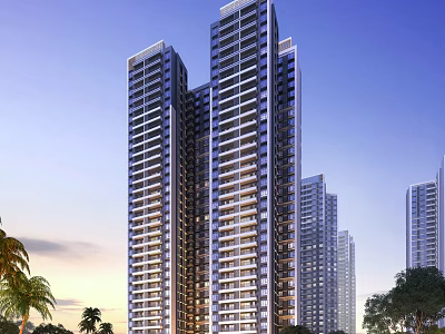 Modern High Rise Residential Building With Surrounding Greenery And Palm Trees 3d model