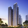 Modern High Rise Residential Building With Surrounding Greenery And Palm Trees