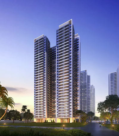 Modern High Rise Residential Building With Surrounding Greenery And Palm Trees 3d model