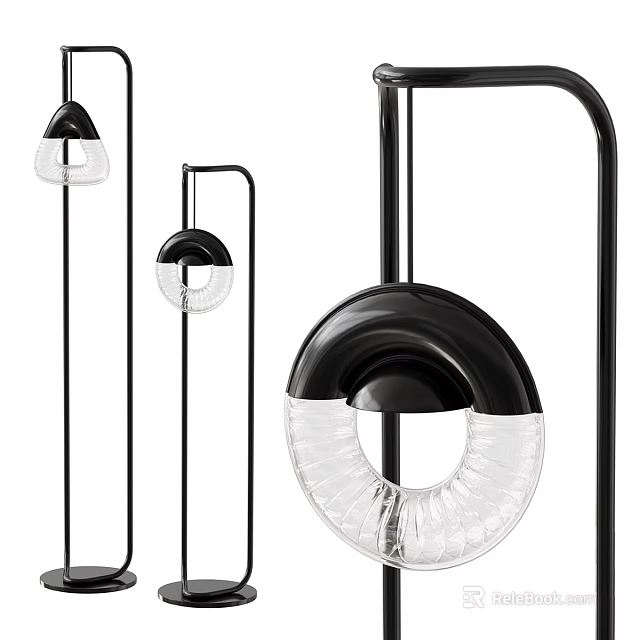 Modern Floor Lamp Featuring Black Pole And Transparent Ring Shade Design 3d model