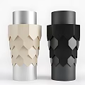 Modern Vases With Geometric Textured Design In Light Wood And Black Finish