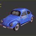 Blue Classic Volkswagen Beetle Car With Shiny Exterior And Retro Design Details