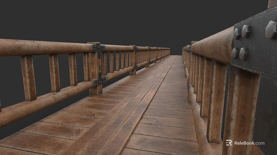 Scenic Wooden Plank Walkway With Sturdy Railings In Natural Outdoor Setting 3d model 