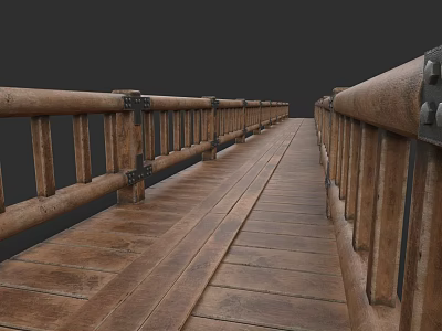 Scenic Wooden Plank Walkway With Sturdy Railings In Natural Outdoor Setting 3d model