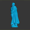 Blue Super Hero Man Statue Standing With Flowing Cape On Base