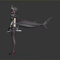 3D Model of Woman in Classic Maid Outfit with White Apron and Arm Cuffs