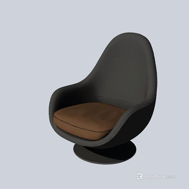 Modern Curved Accent Chair With Black Frame And Brown Cushion Round Base 3d model 