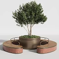 Outdoor Chair With Circular Wooden Platform Around Tree Planter And Railings