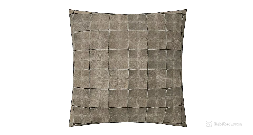 Light Brown Throw Pillow With Grid Stitched Design And Soft Fabric Texture 3d model 