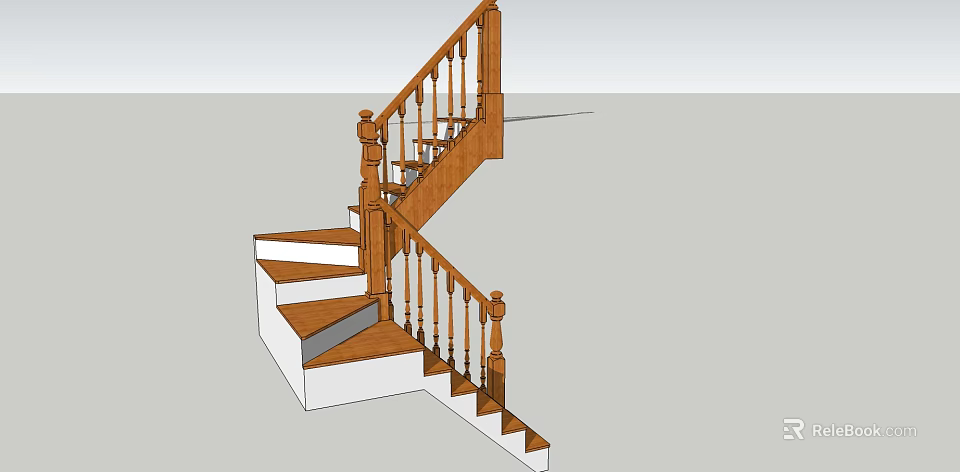 Wooden Staircase Design With Elegant Handrail And Solid Wooden Steps 3d model