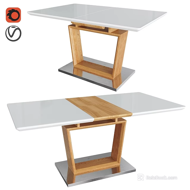 Modern Table With White Surface Wooden Frame And Metal Base Design 3d model 