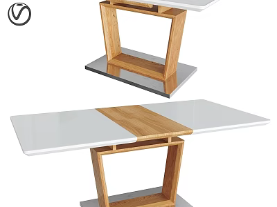 Modern Table With White Surface Wooden Frame And Metal Base Design 3d model