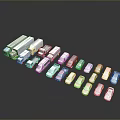 Various Colorful Toy Cars And Truck Models Arranged In A Row