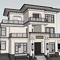 Elegant Modern Detached Villa Exterior With Two Story Balcony Windows And Greenery