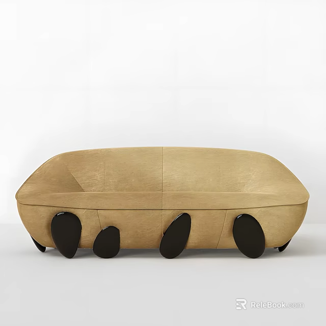 Beige Modern Single Chair With Streamlined Shape And Black Support Legs Design 3d model 