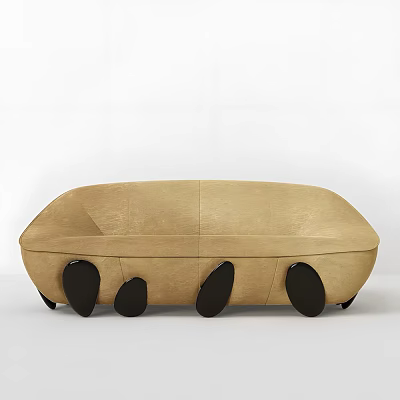 Beige Modern Single Chair With Streamlined Shape And Black Support Legs Design 3d model