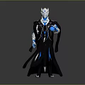 Mystical Humanoid Character Creature With Blue Glowing Ornamental Armor And Flowing Cloak