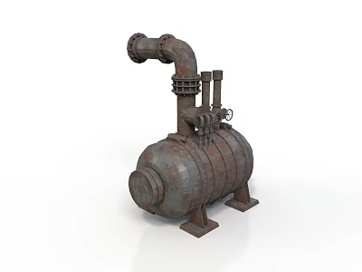 Rusty Industrial Equipment With Metal Pipes Valves And Cylindrical Tank 3d model