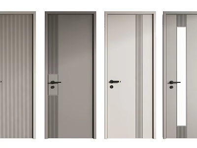 Modern Hinged Doors With Slab Panel Glass Insert And Striped Design Options 3d model