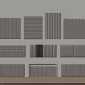 Various Gray Upholstered Wall Panels With Different Patterns Arranged On Beige Wall 3d model