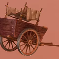 Ancient Wooden Cart With Canvas Cover Wooden Wheels Handles And Frame