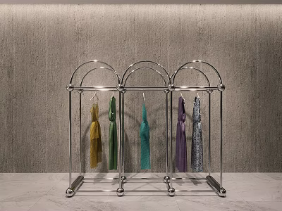 Modern Metal Clothes Rack With Multiple Hooks Holding Colorful Scarves And Garments 3d model