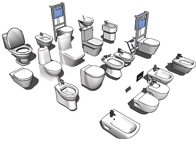 Various Modern Styles of Toilets with Diverse Designs and Bathroom Fixtures 3d model