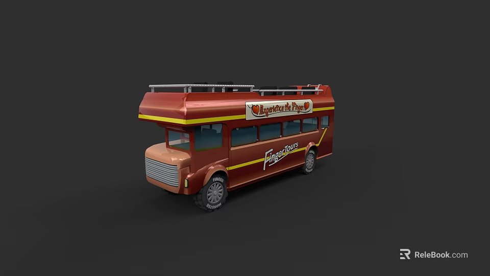 Vintage Red Yellow Bus With Majestic City Tour Sign Free Rides And Roof Rack 3d model 