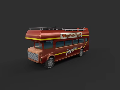Vintage Red Yellow Bus With Majestic City Tour Sign Free Rides And Roof Rack 3d model