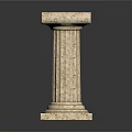 Classical Stone Column with Scroll Decorated Capital Fluted Shaft and Square Base