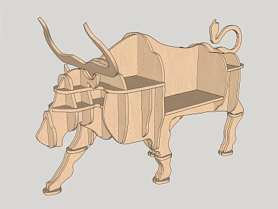 Unique Wooden Cow Shaped Bookcase With Creative Design And Storage Space 3d model