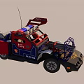 Red And Blue Toy Truck With Police Lights Antenna Rear Rack And Avengers Logo
