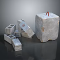 Stone Wood Construction Materials Featuring Large Block And Small Concrete Bricks 3d model