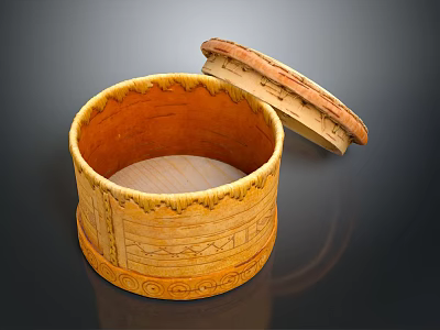 Intricate Animal Carved Wooden Box With Open Lid And Detailed Patterns 3d model