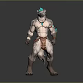 3D Mythical Creature Character With White Spotted Fur Blue Accents And Orange Loincloth