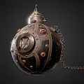 Antique Metallic Sphere Shaped Wine Bottle With Chain And Gemstone Decorations