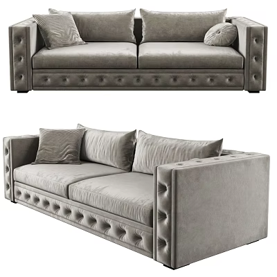 Two Seater Sofa With Soft Velvet Upholstery Tufted Details And Plush Decorative Cushions For Living Room 3d model