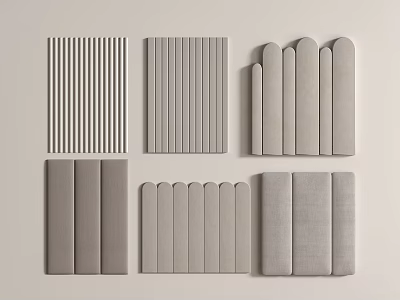 Various Textured Grey Decorative Panels With Striped And Curved Surface Designs 3d model