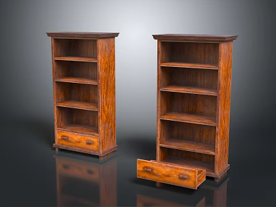 Set Of Two Wooden Entryway Side Cabinets With Open Storage Shelves And Drawers 3d model