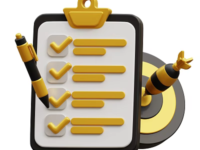 Golden Dart And Dartboard Sports Equipment With Checked Checklist Items 3d model