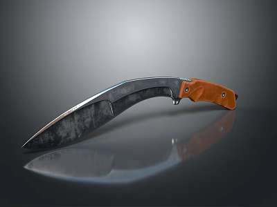 Tactical Curved Blade Knife With Orange Handle And Metallic Sharp Edge Design 3d model