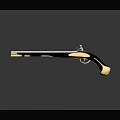 Vintage Antique Pistol With Golden Accents And Intricate Black Handle Design