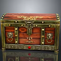 Vintage Wooden Chest With Brass Decorative Rivets Lock And Lion Handles