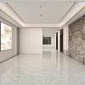 Modern Sales Office Interior With Marble Walls Spacious Hallway And Polished Floor