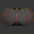 Spherical Decorative Sculpture With Mirrored Surface And Radial Yellow Pink Strips