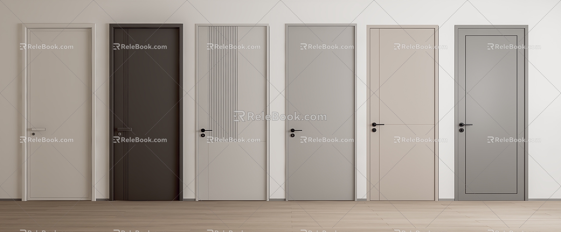 Door Minimalist Door Swing Door Combination Interior Door Cream Air Door 3d model