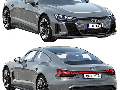Silver Audi Coupe Style Car With LED Headlights And Taillights Design 3d model