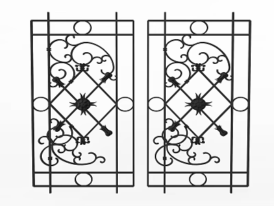 Wrought Iron Partition With Ornate Symmetrical Patterns Curved Scrolls And Star Center 3d model